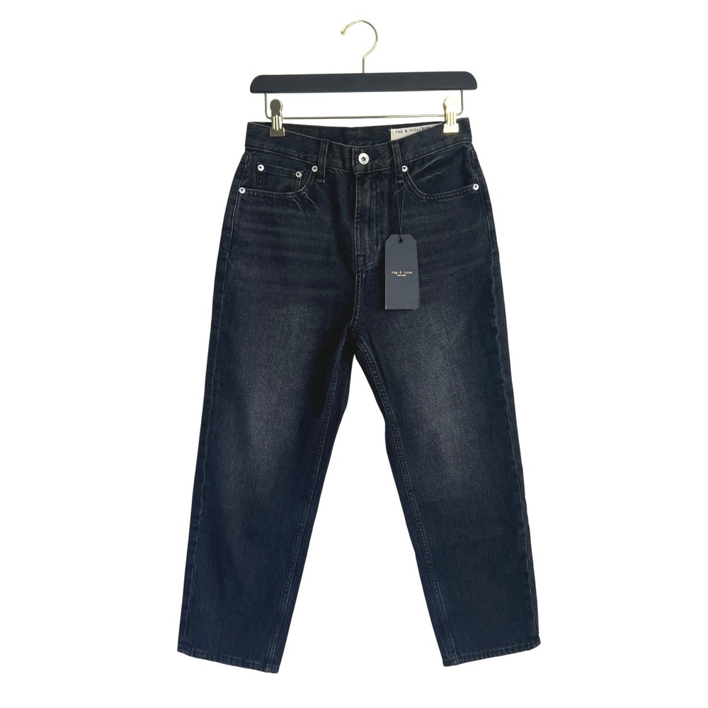 Rag & Bone Women 27 Cropped Denim Jeans Faded Black High Rise Raw Hem Straight